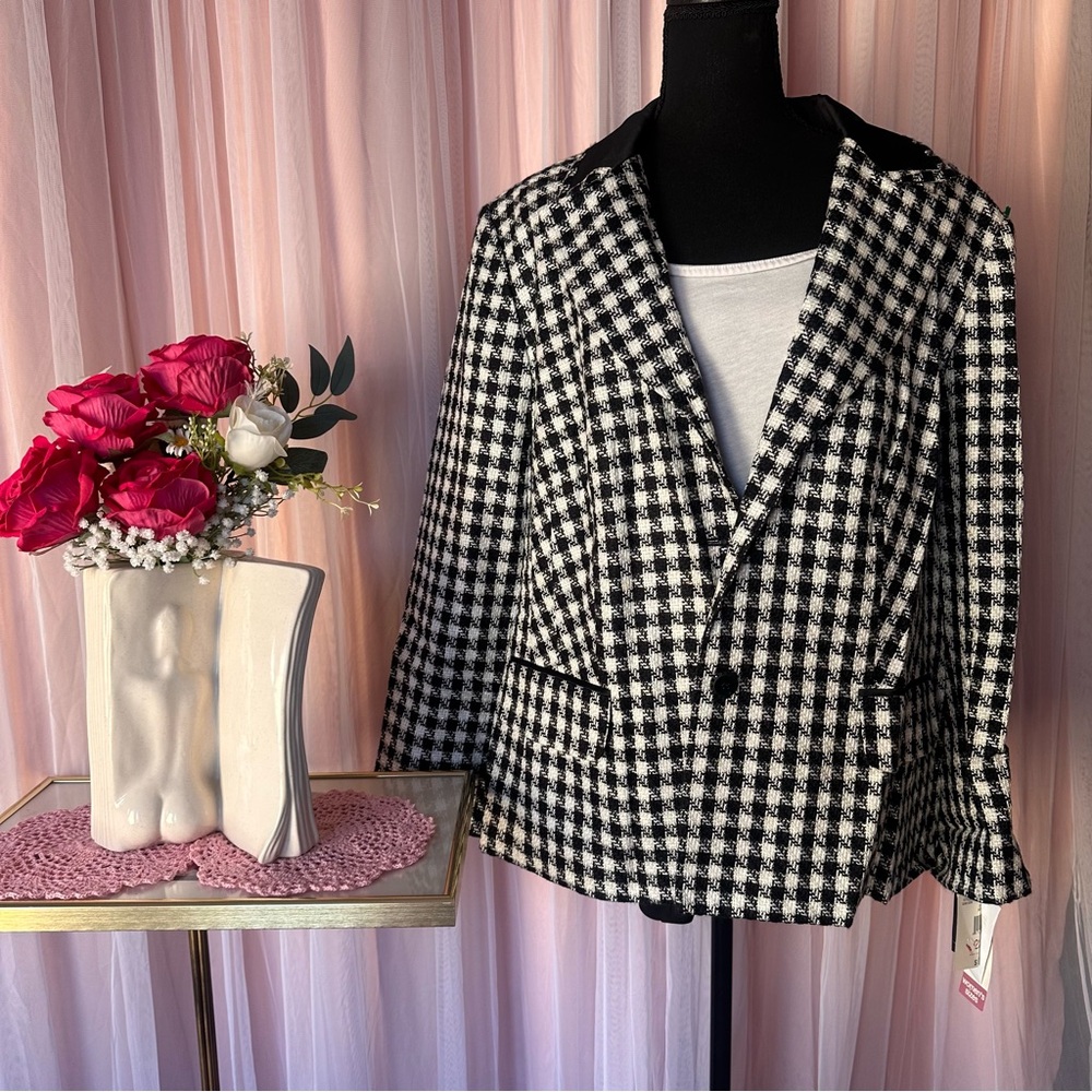 Librariancore Sag Harbor Blazer Black White Checkered Gingham Houndstooth 22W